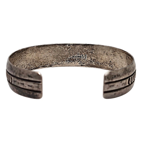 Native American Signed R Sterling Silver Gold Accent Stamped Cuff Bracelet 20838 - Picture 4 of 10